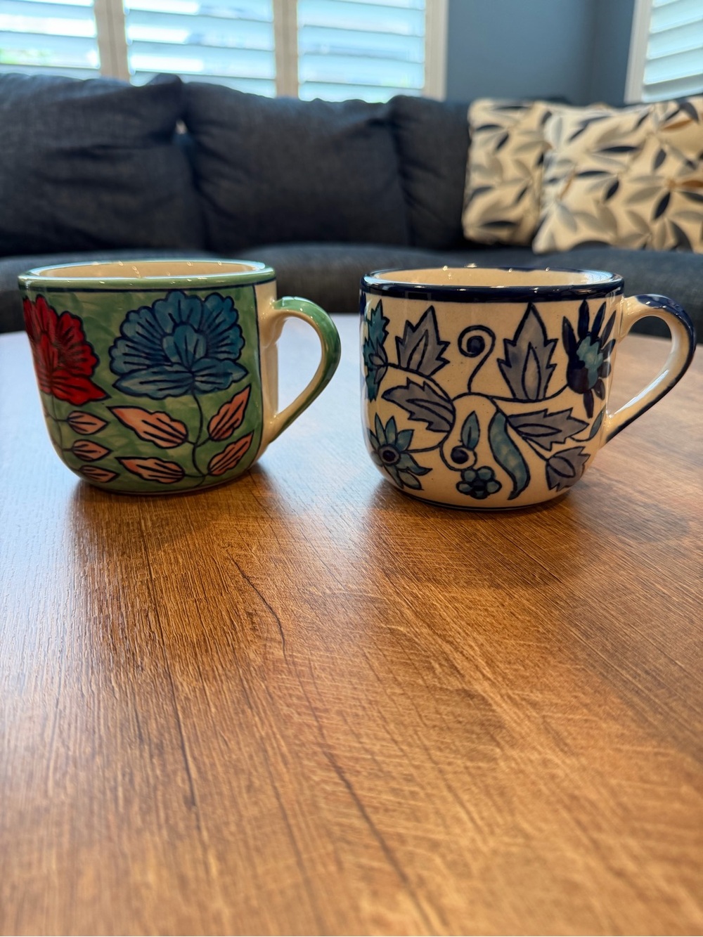 Sur La Table Hand-Painted Floral Ceramic Mug - Blue - Set of 2